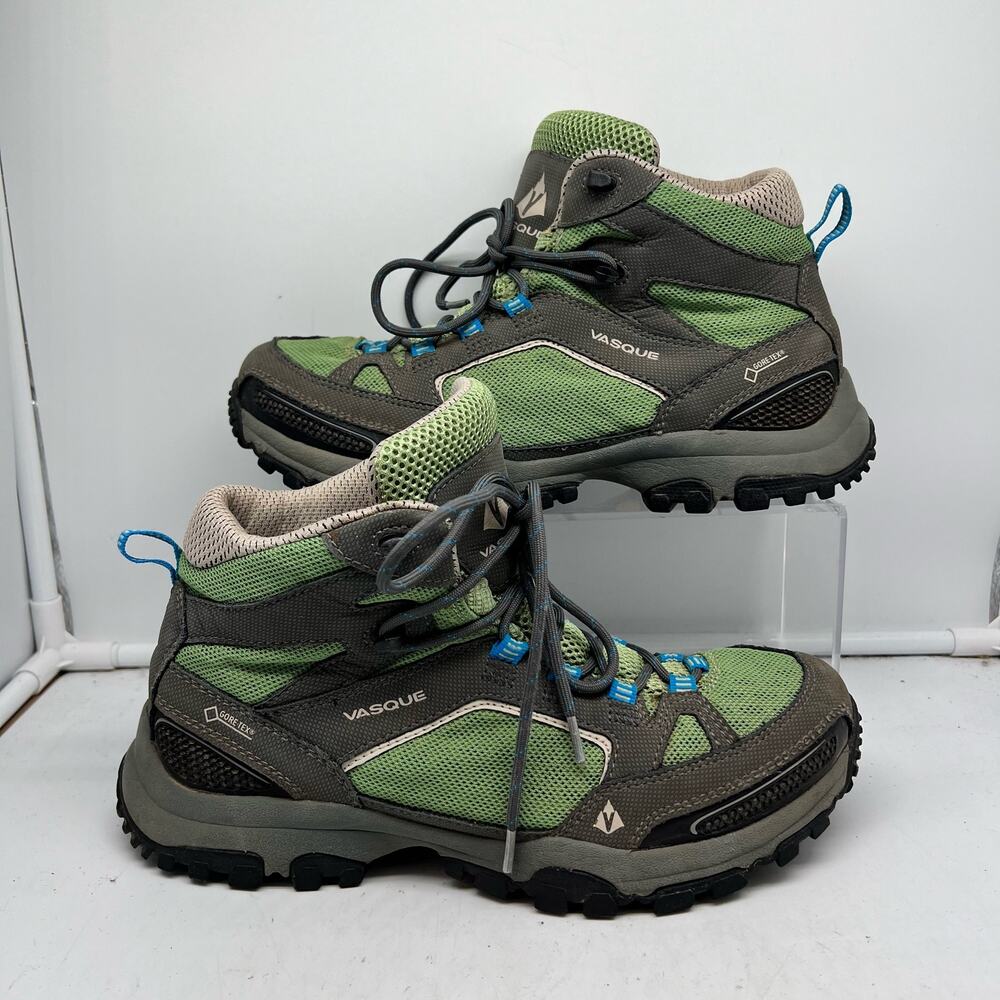 Vasque Boots Womens 9 Mid Vibram Gortex Hiking Shoes Green Gray